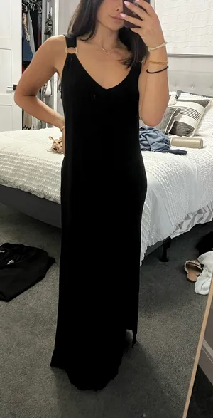 Green Envelope LA Black maxi dress with gold detailing thumbnail 1