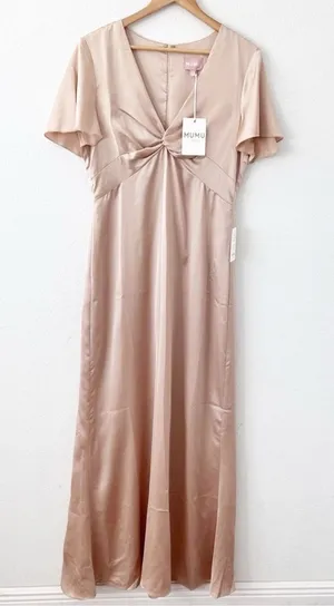 Show Me Your Mumu Rome Twist Maxi Dress Champagne Wedding Bridesmaid Satin Gown thumbnail 1