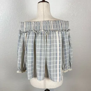 Lucky Brand‎ Amelia off the shoulder boho light blue crop blouse women’s M NEW thumbnail 6