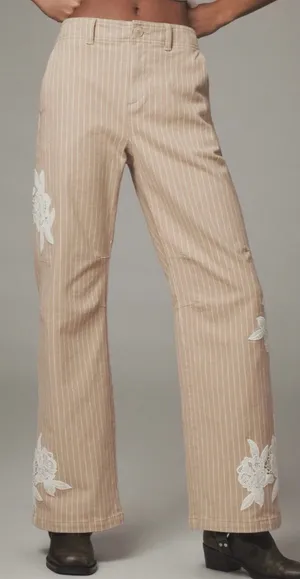 Anthropologie Lace-Embellished Railroad Pants, Size 10 Tall thumbnail 1