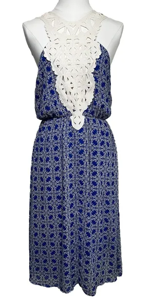 Band of Gypsies Midi Dress Womens S Blue White Geometric Crochet Lace DR5572F‎ thumbnail 1