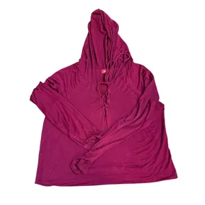 Y2K Skater Top Burgundy Lace Up Lightweight Hoodie Long‎ Sleeve Sz M thumbnail 5