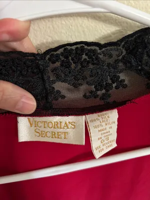 Victoria secret Vtg 80’s red silk blk lace trim short robe OS thumbnail 10