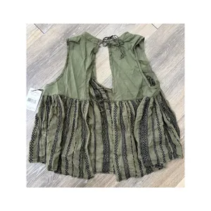 Free People Olive Embroidered Sleeveless Tunic Top Womens Small NWT thumbnail 5