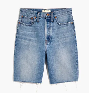 High-Rise Long Denim Shorts in Brightwater Wash thumbnail 1
