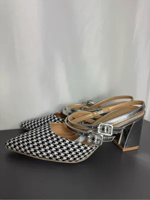 Pointed Houndstooth casual business party preppy Slingback Flats Black White 39 thumbnail 7