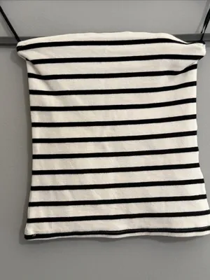 H&M Rib-Knit Strapless Bandeau Top - Striped thumbnail 5