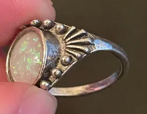 Vintage simulated opal silver plated ring size 6.75 thumbnail 8