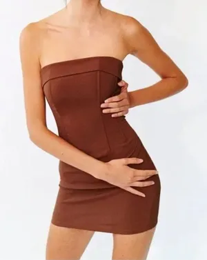 With Jean Chloe Chocolate Brown Corset Mini Dress Womens Size XS thumbnail 1