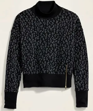 Old navy leopard print mock neck cropped pullover thumbnail 1