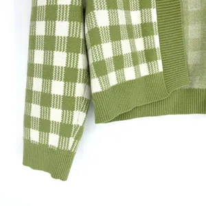 Lalavon Coordinated Set Checkered Crop Knit Sweater Set Green White Size Small thumbnail 3