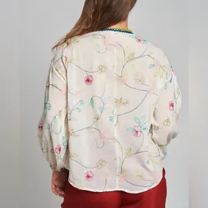 Zara Embroidered Tassel Tie Ivory Peasant Blouse L thumbnail 3