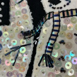 Susan Bristol Black Snowman Embroidered Sequin 3/4 Sleeve Sweater Womens Medium thumbnail 3