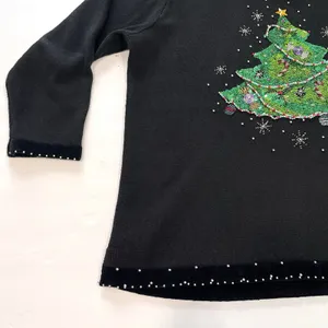 Quacker Factory Black Christmas‎ Tree Holiday V Neck Pullover Sweater Size 1X thumbnail 4