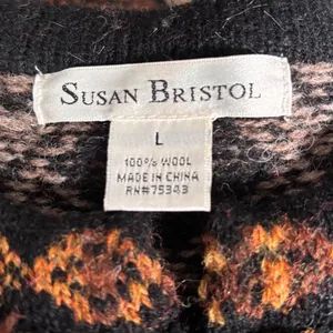 Susan Bristol Wool Fair Isle Nordic Cardigan Sweater Metal Clasp Grey Vintage thumbnail 6