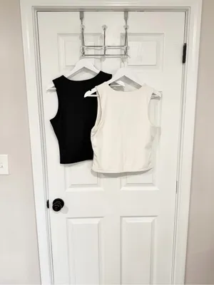 Open Edit 2 Pack V Neck Layering Tank Tops Black Ivory Capsule Wardrobe thumbnail 3