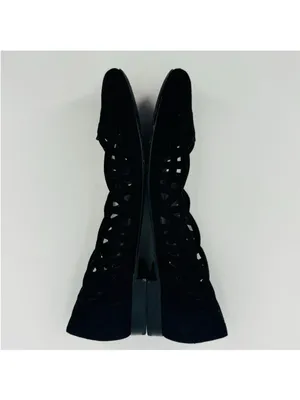 Lauren Ralph Lauren Caley Black Suede Leather Laser Cut Flats Size 8 thumbnail 5
