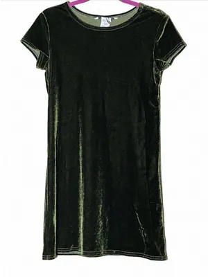Jonathan Martin Dress Juniors 9 Green Velvet Mini Shift VTG 90s Grunge USA Glam thumbnail 1