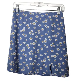 Hollister Blue Daisies Floral Front Slit Ultra High Rise A-Line Mini Skirt Small thumbnail 1