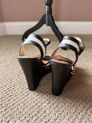 Jessica Simpson Tellira Black and White Leather Platform Strap Wedge Sandals thumbnail 3