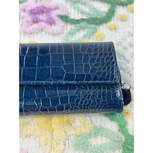Hato Hasi Navy Blue Croc Embossed Faux Leather‎ Flap Wallet Organizer thumbnail 2