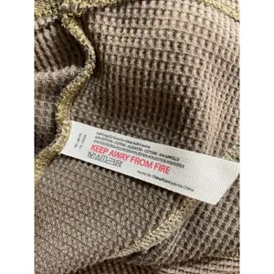 Free People Early Night Contrast Stitch Cropped Henley Waffle Knit Thermal Top L thumbnail 7