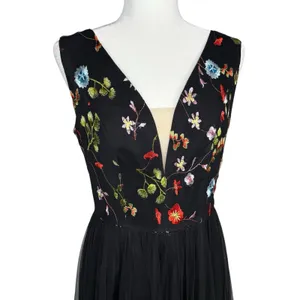 Vissavi Vintage Y2K 8 Tulle Illusion Mesh Dress Embroidered Floral Semi Formal‎ thumbnail 2