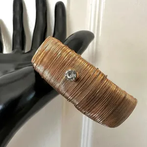 Gold tone wire wrapped bangle bracelet thumbnail 8