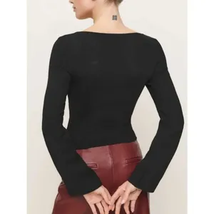 Reformation Amina long-sleeve corset top in black 0 thumbnail 2