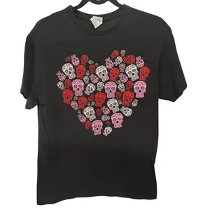 Sugar Skull Day Of The Dead Heart Shaped Graphics T-Shirt Sz M thumbnail 1