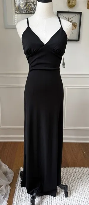 Vintage NWT NOS 90s City Triangles Black Slip Dress Gown M thumbnail 1