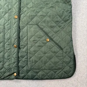 Lands’ End Women’s Medium Green Quilted Barn Vest Corduroy Collar Snap Close thumbnail 2