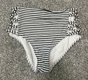 Hollister Black and White Striped Bikini Bottoms thumbnail 1