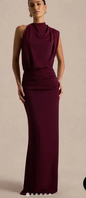 Club London UMAIRA Burgundy High-Neck Maxi Dress thumbnail 1