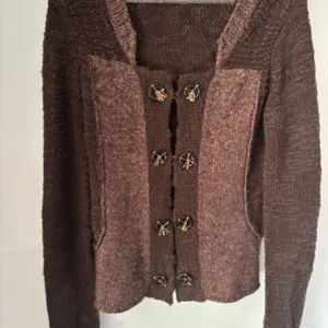 BKE Two Tone Brown Knit Long Sleeve Cardigan L Decorative Buttons Boho Western thumbnail 5