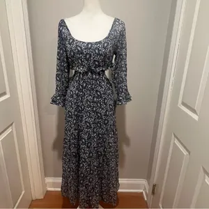 NWT Lulus Navy Blue Paisley Tiered Cutout Midi Dress women's size small thumbnail 12