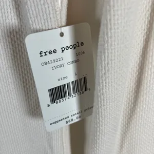 Free People Ivory Combo Henley Thermal Waffle Knit Crochet Cuff Top Large‎ Boho thumbnail 5