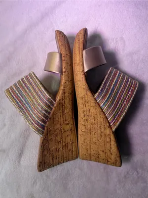 Women's Neutral Beige Cork Wedge Slide Sandals thumbnail 6