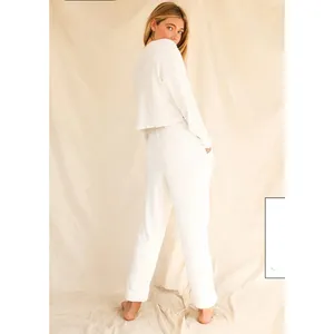 Dippin Daisys Staying In Pants Size M White Waffle Knit Jogger Pajama Coquette‎ thumbnail 2
