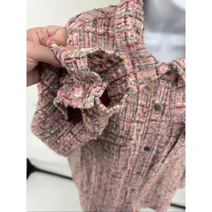 Avec Les Filles Pink Tweed Jacket Long Sleeve Button Front Womens Size L thumbnail 8