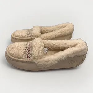UGG Ansley Heritage Braid Suede Moccasin Slippers Sand Cream Shearling Womens 9 thumbnail 2