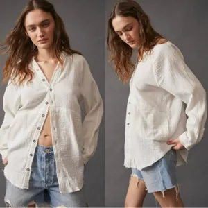 Free People Summer Daydream Buttondown Top in Ivory Size Small Gauze Oversized thumbnail 14