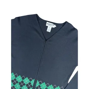 Vintage Pendleton Black Cardigan Sweater Full Zip Green Argyle Silk Blend MP thumbnail 3