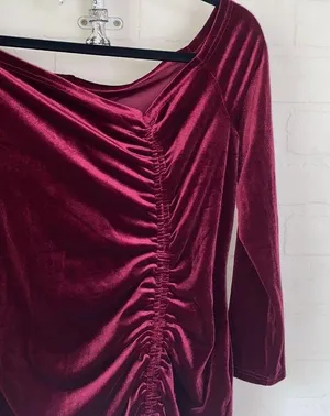 Velvet red dress plum ruched In front‎ left side 2xl stretch thumbnail 2