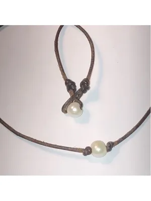 Genuine Pearls Leather Cord Dainty Boho Retro Necklace thumbnail 3