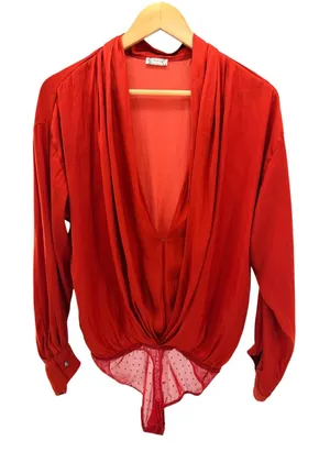 Intimately Free People Rust Red Draped Deep V-Neck Bodysuit L Romantic Date thumbnail 1