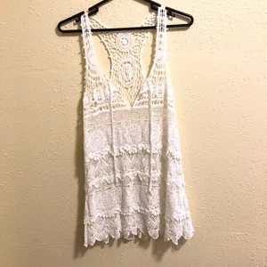 Boho Gypsy Beach Swim Cover Up White S thumbnail 3
