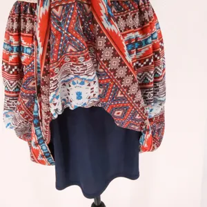 Southwestern‎ Halter Dress Womens Size M Red Blue Boho Boho Aztec Belt Chiffon thumbnail 4