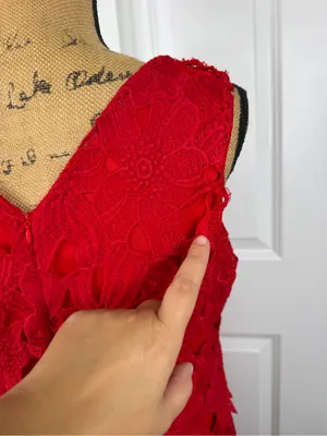 Sociology XL Red Floral Crochet Lace Midi Dress Sleeveless NWT thumbnail 7