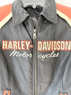 Harley Davidson Vintage Cruiser Leather Jacket size XS Black Cream Orange thumbnail 7